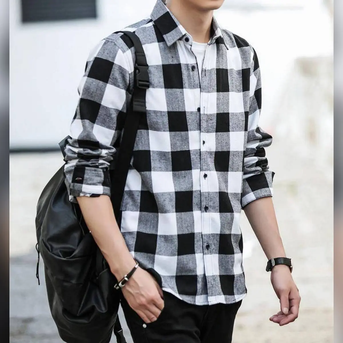New Smart Looking Trendy Cotton Black & White Check Oxford Long Sleeve - Image 2